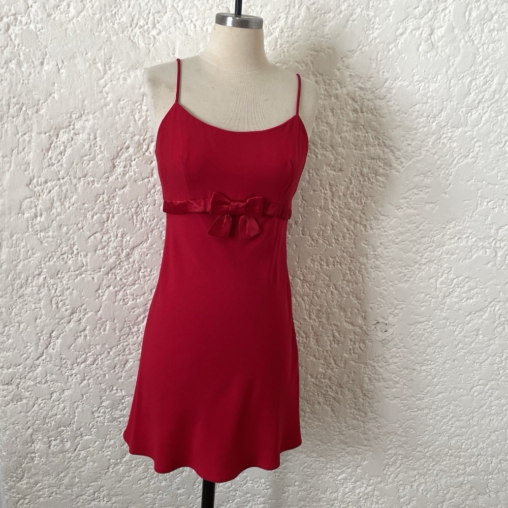 Vintage McClintock Gunne Sax Red Cocktail Mini Slip Dress, Bow, Size 3/4 XS / S